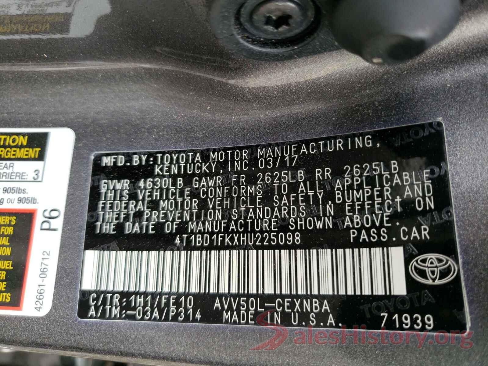 4T1BD1FKXHU225098 2017 TOYOTA CAMRY