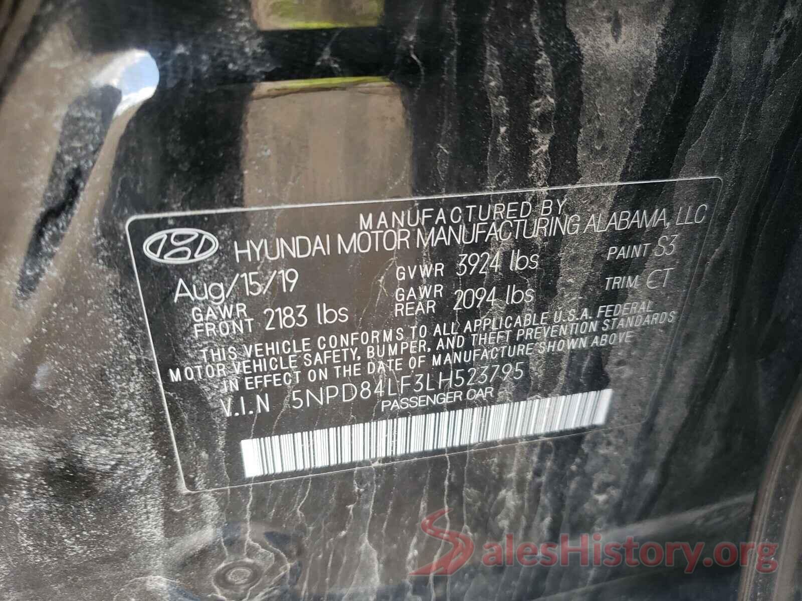 5NPD84LF3LH523795 2020 HYUNDAI ELANTRA