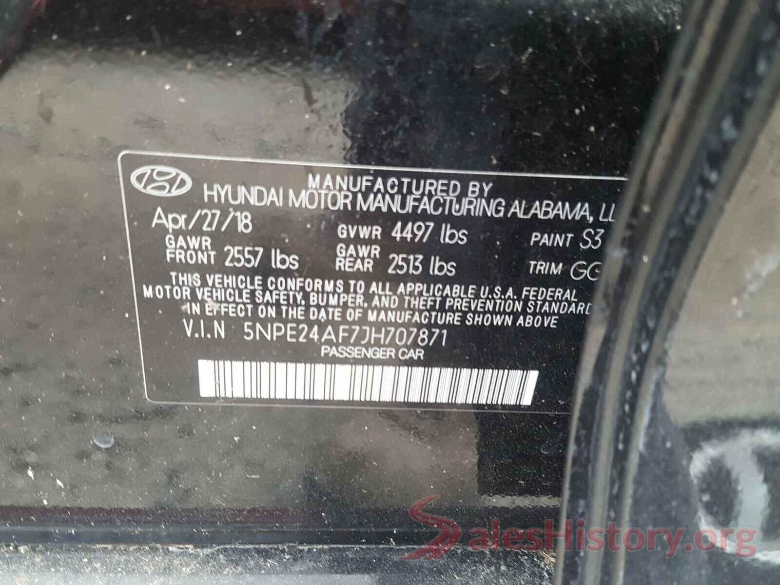 5NPE24AF7JH707871 2018 HYUNDAI SONATA