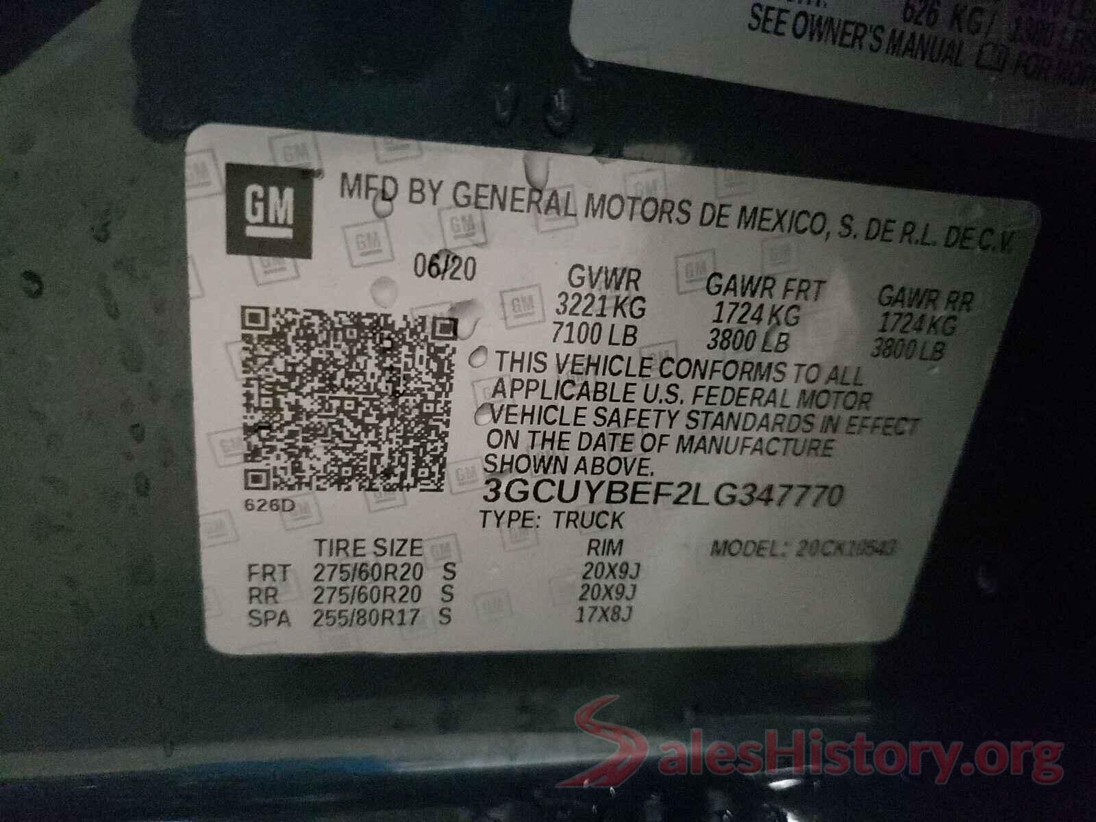 3GCUYBEF2LG347770 2020 CHEVROLET SILVERADO