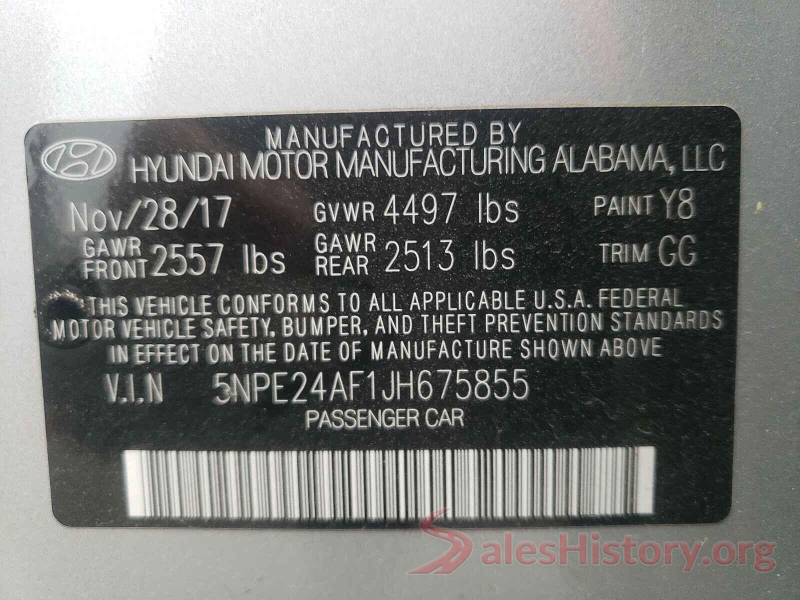 5NPE24AF1JH675855 2018 HYUNDAI SONATA