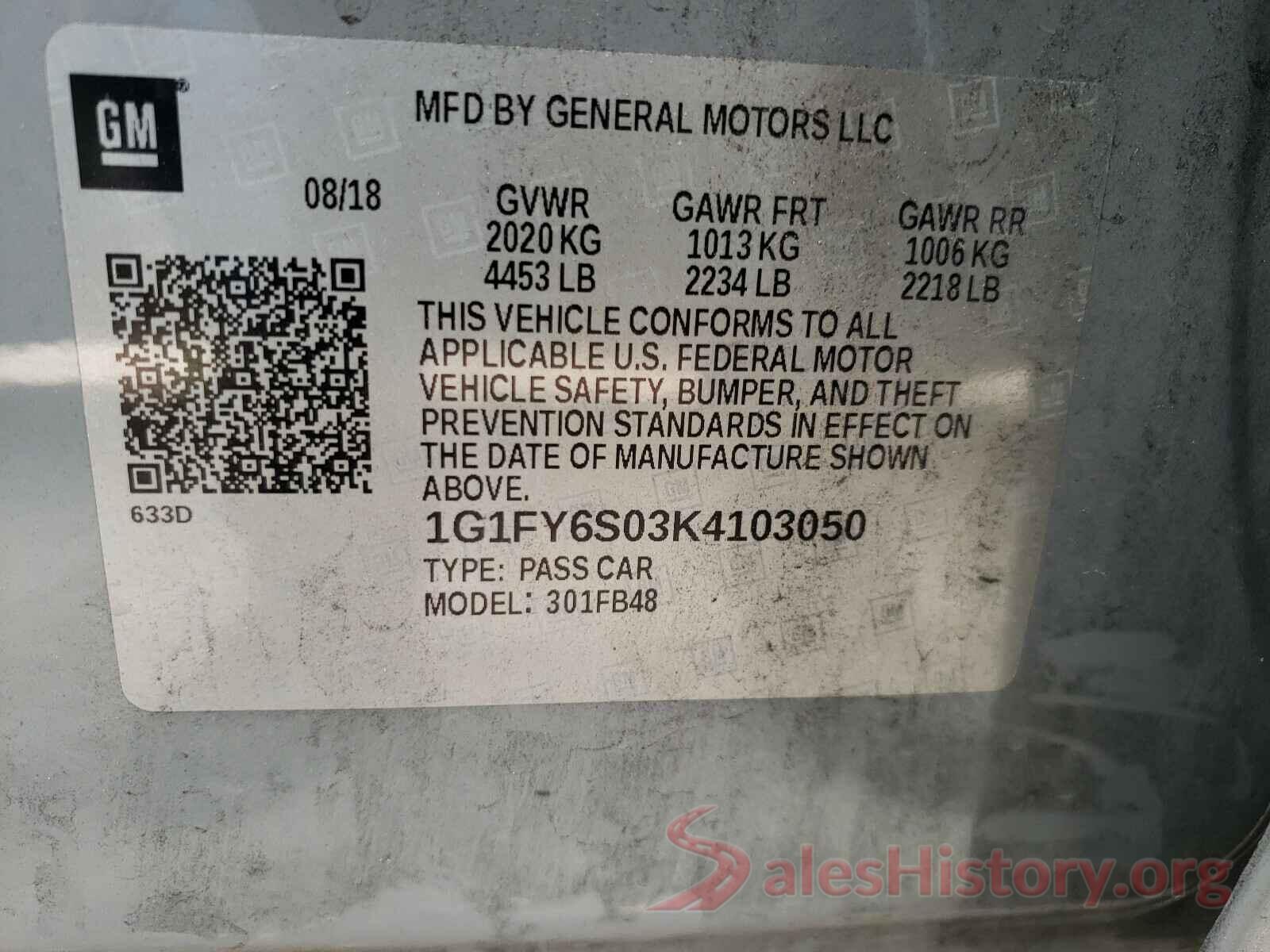 1G1FY6S03K4103050 2019 CHEVROLET BOLT