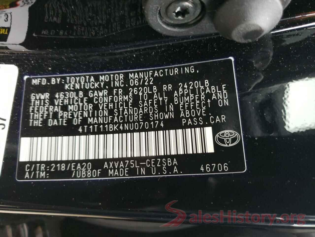 4T1T11BK4NU070174 2022 TOYOTA CAMRY