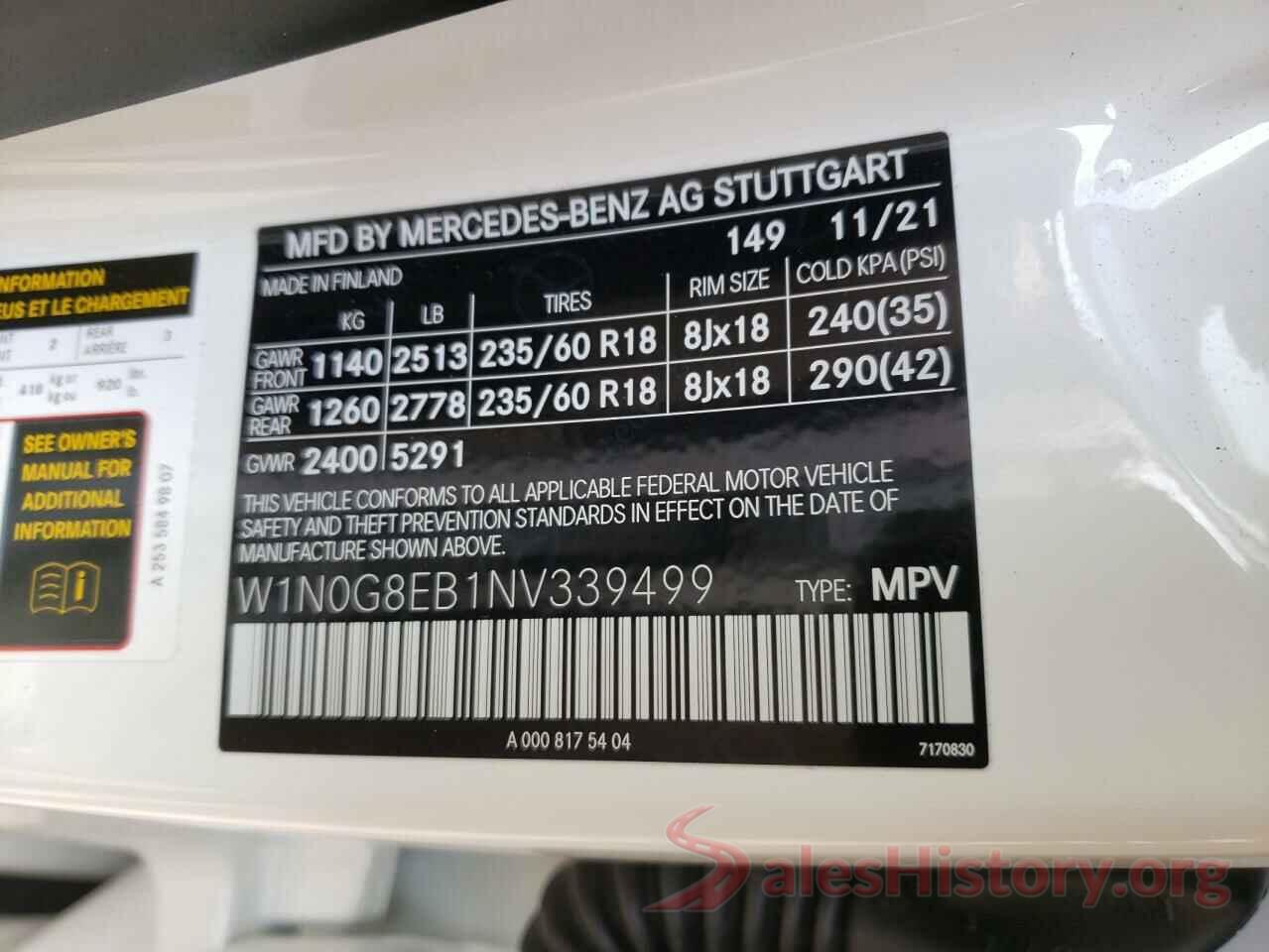 W1N0G8EB1NV339499 2022 MERCEDES-BENZ GLC-CLASS