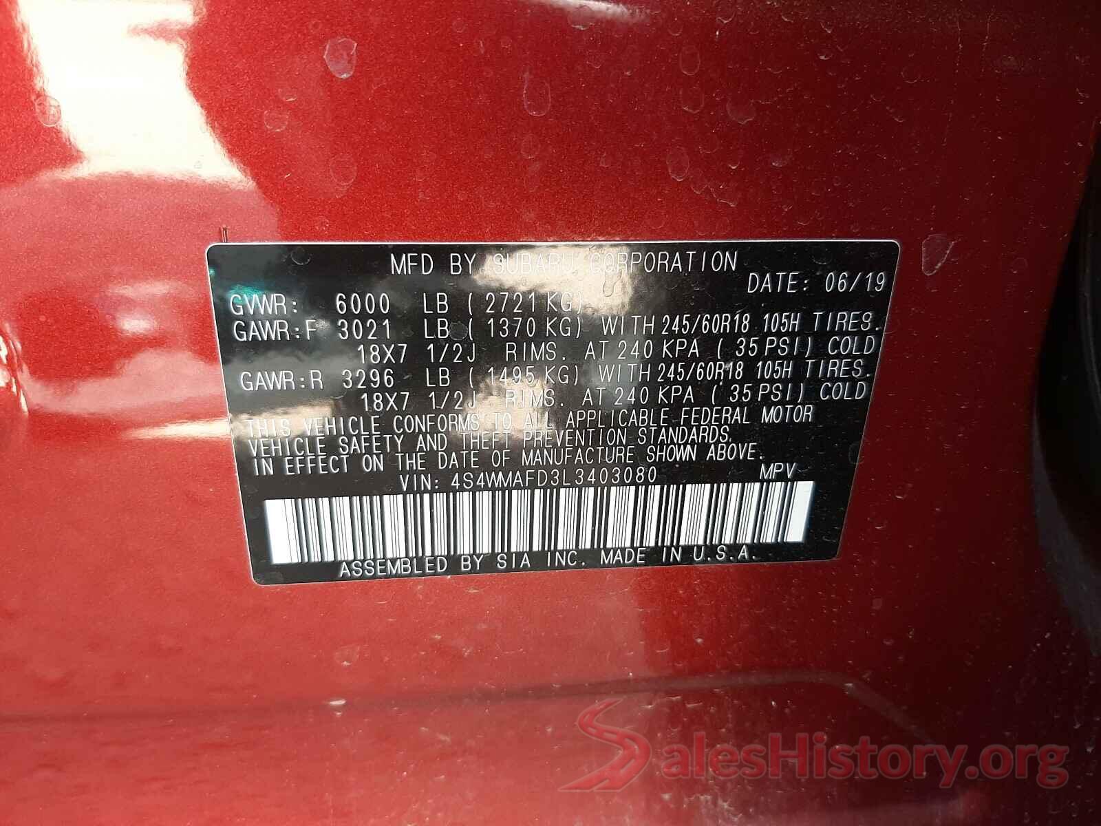 4S4WMAFD3L3403080 2020 SUBARU ALL MODELS