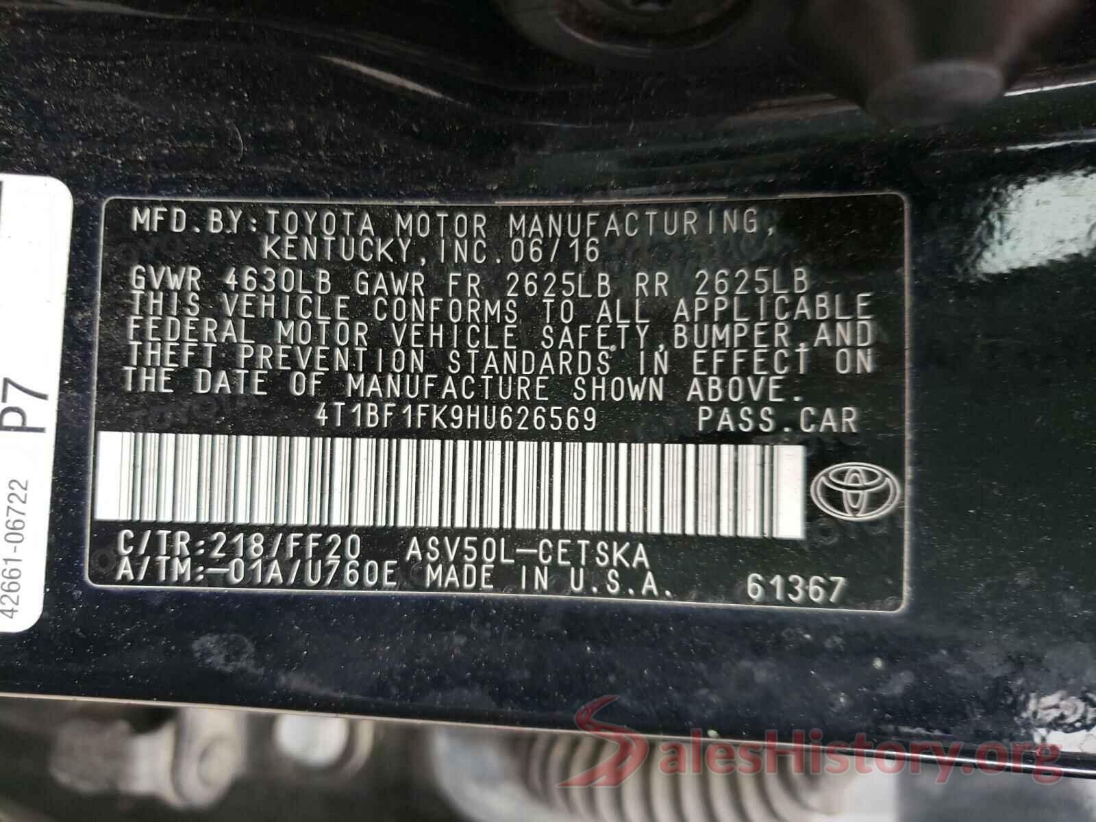 4T1BF1FK9HU626569 2017 TOYOTA CAMRY