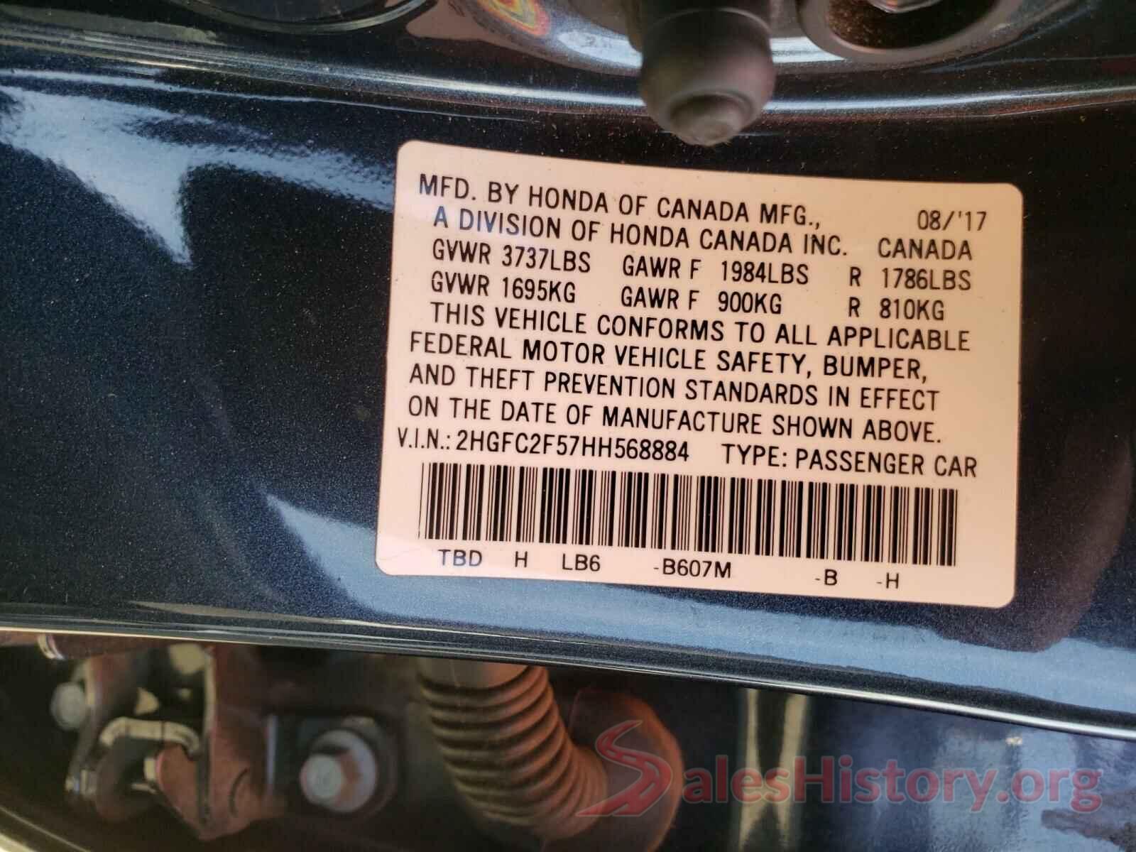 2HGFC2F57HH568884 2017 HONDA CIVIC