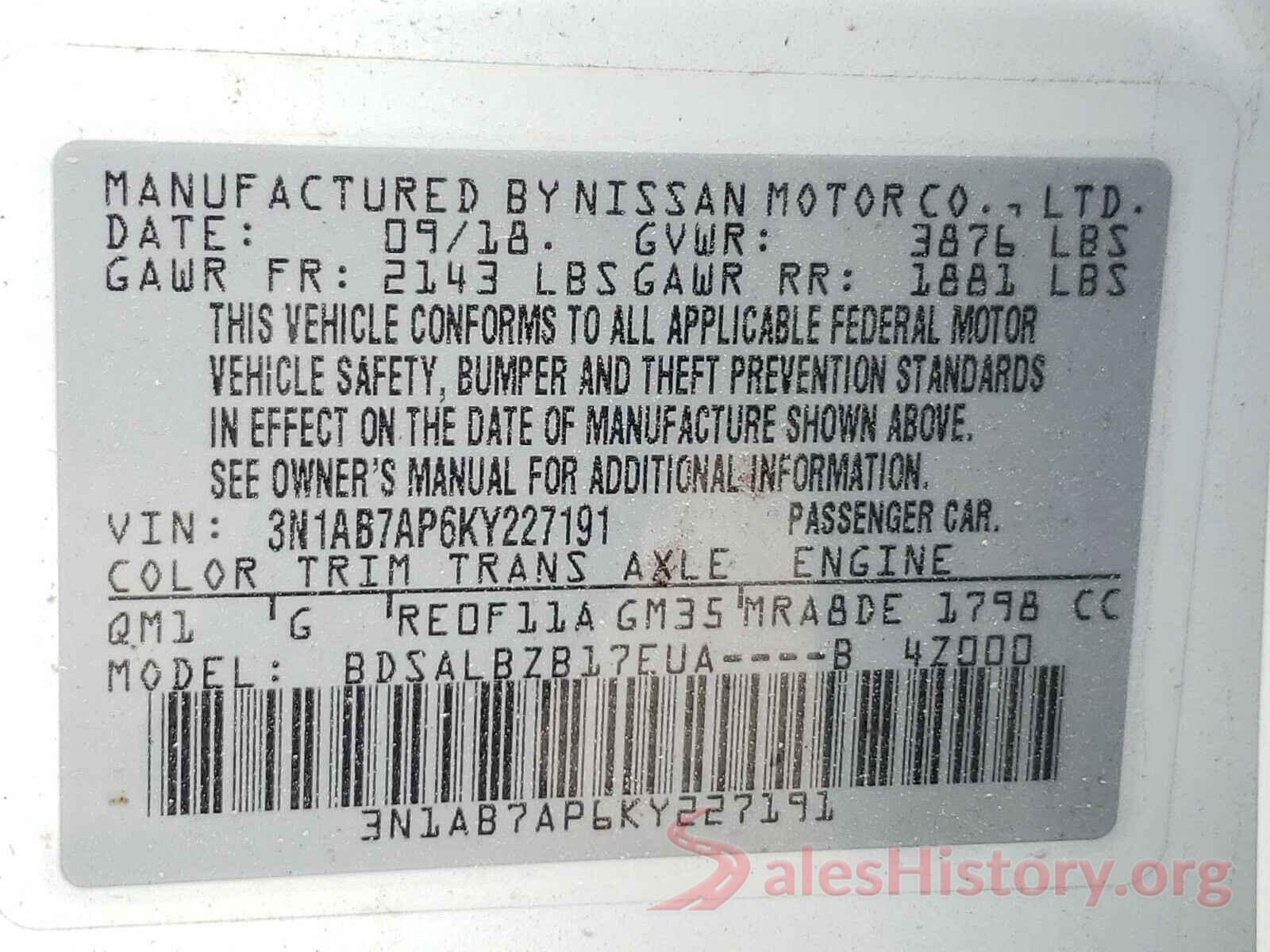 3N1AB7AP6KY227191 2019 NISSAN SENTRA