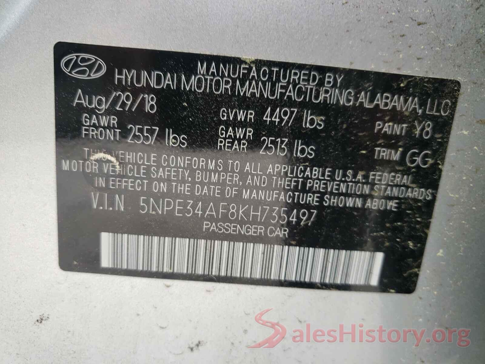 5NPE34AF8KH735497 2019 HYUNDAI SONATA