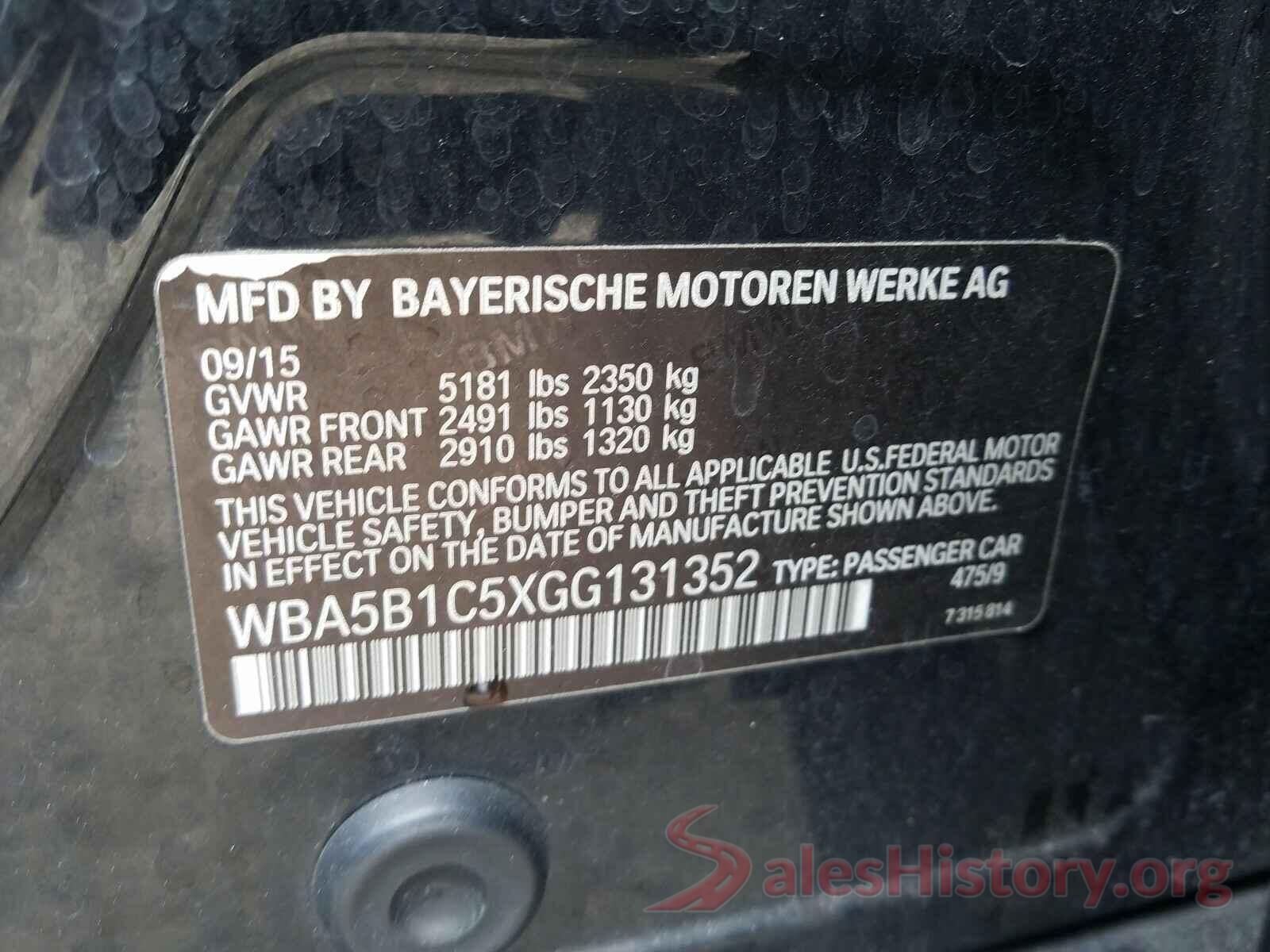 WBA5B1C5XGG131352 2016 BMW 5 SERIES