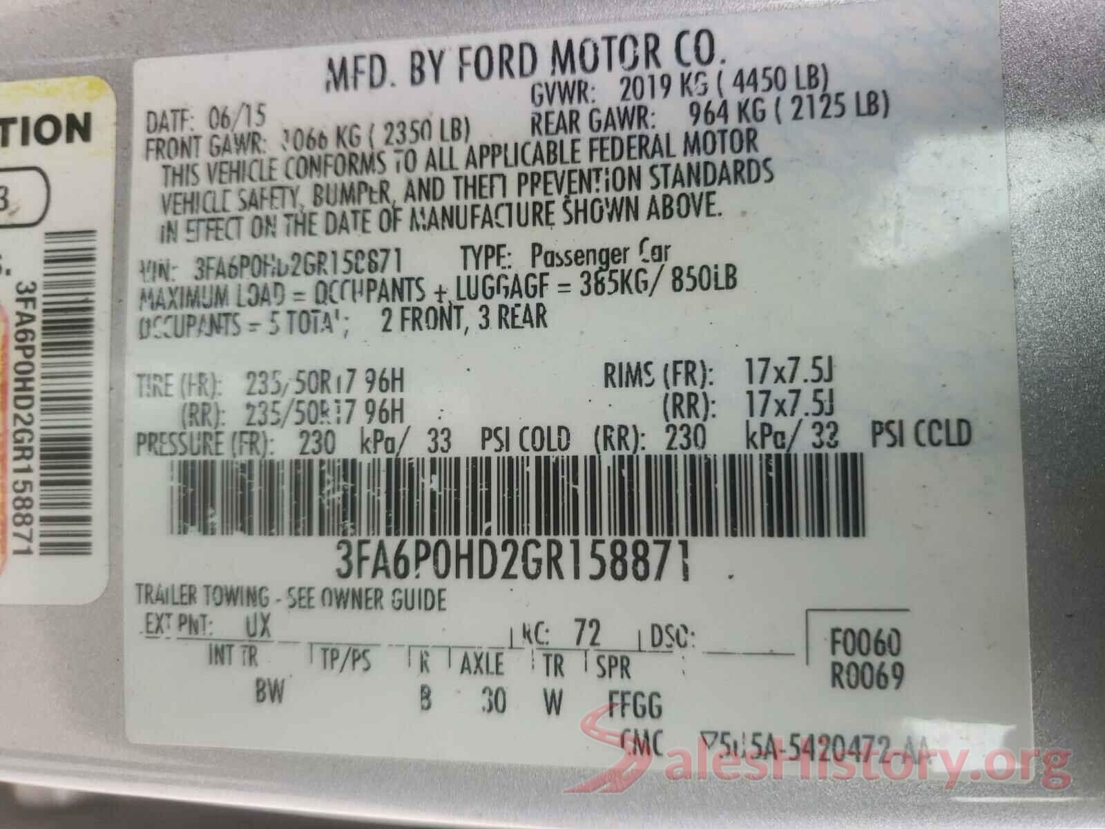 3FA6P0HD2GR158871 2016 FORD FUSION