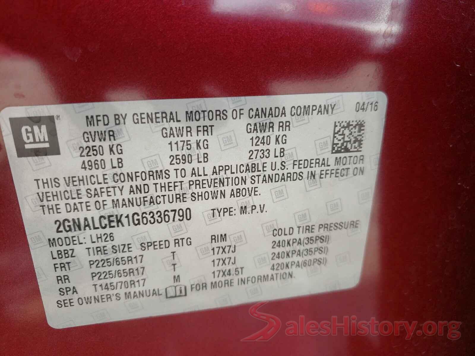 2GNALCEK1G6336790 2016 CHEVROLET EQUINOX