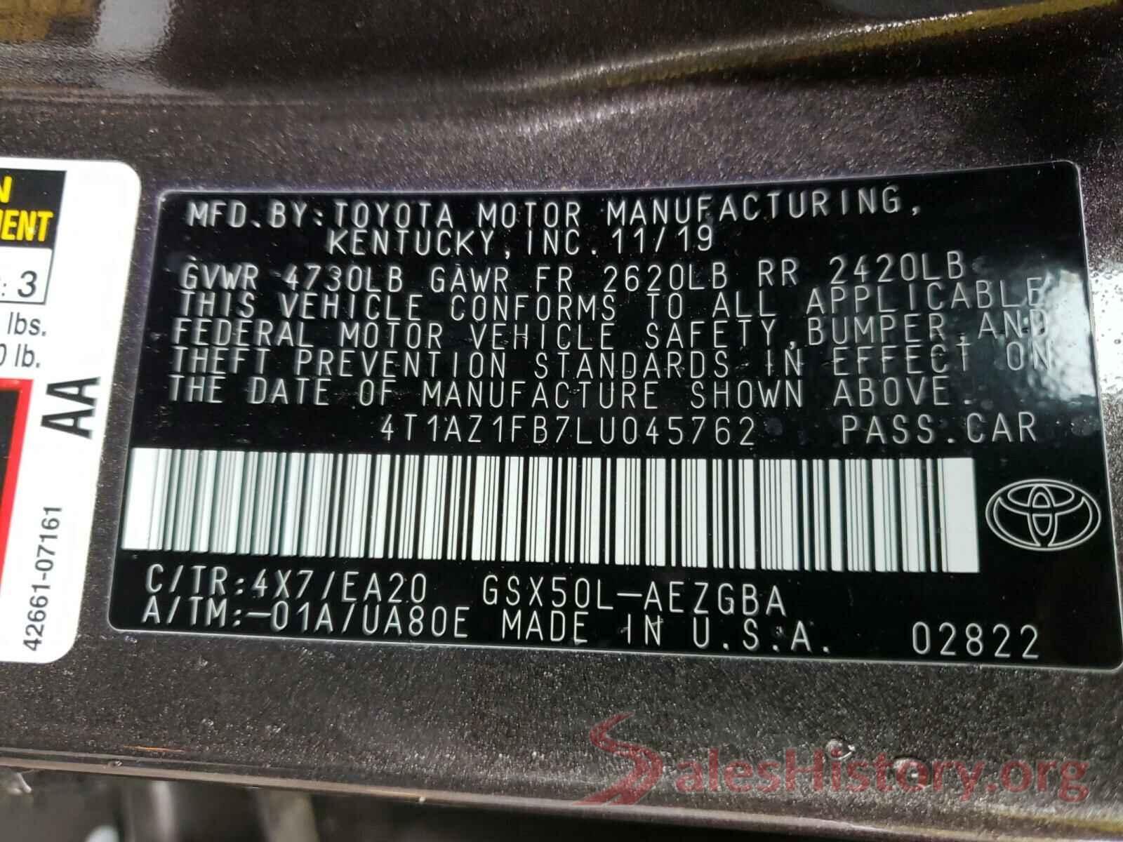 4T1AZ1FB7LU045762 2020 TOYOTA AVALON