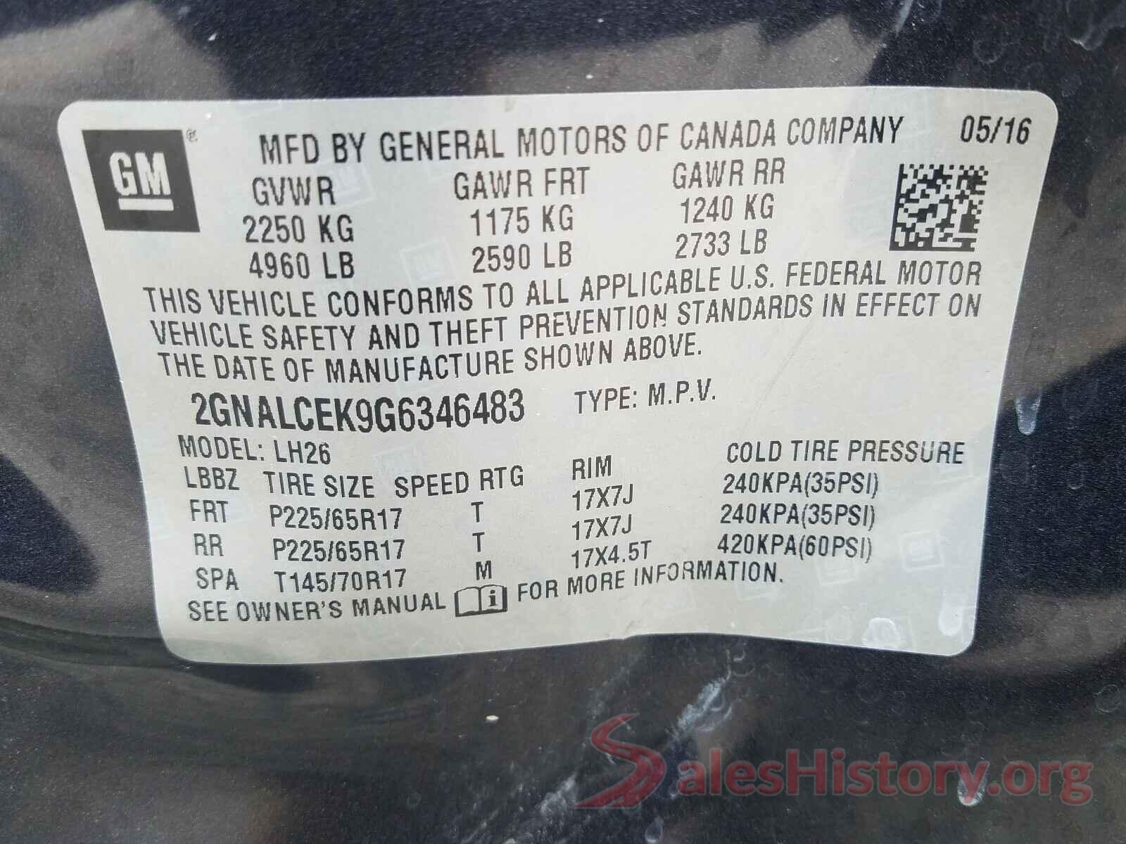 2GNALCEK9G6346483 2016 CHEVROLET EQUINOX