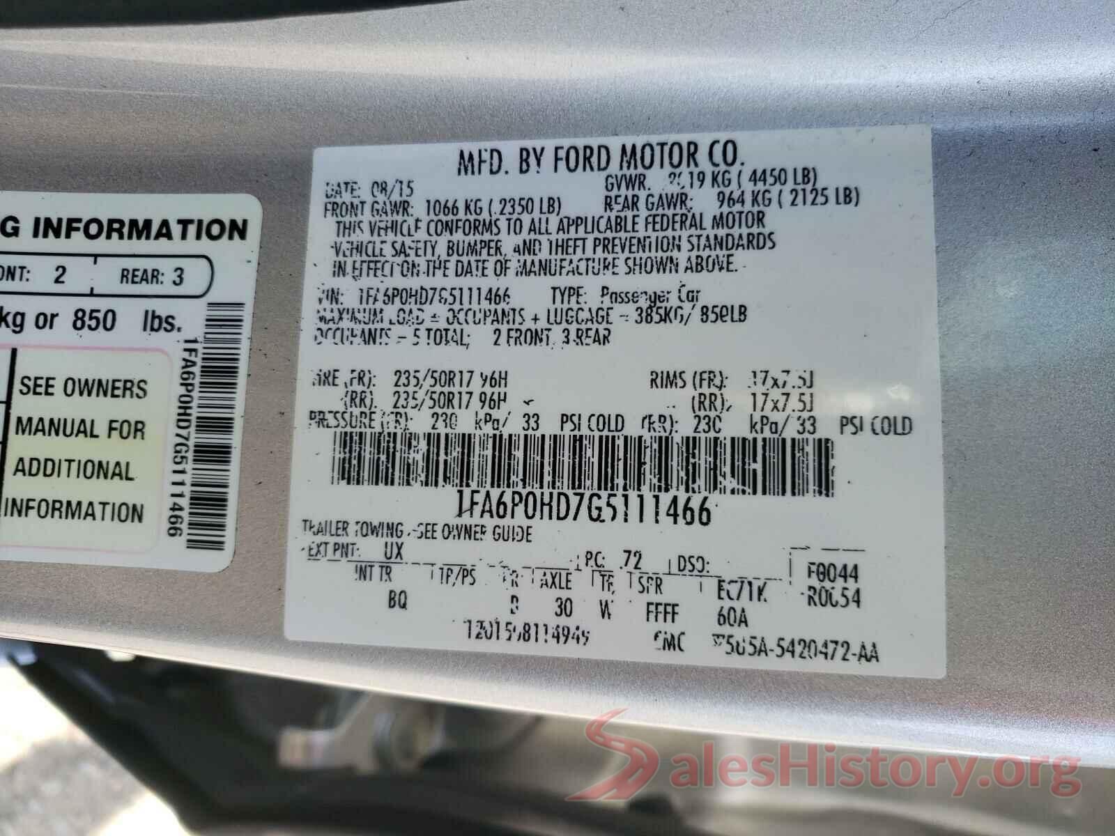 1FA6P0HD7G5111466 2016 FORD FUSION