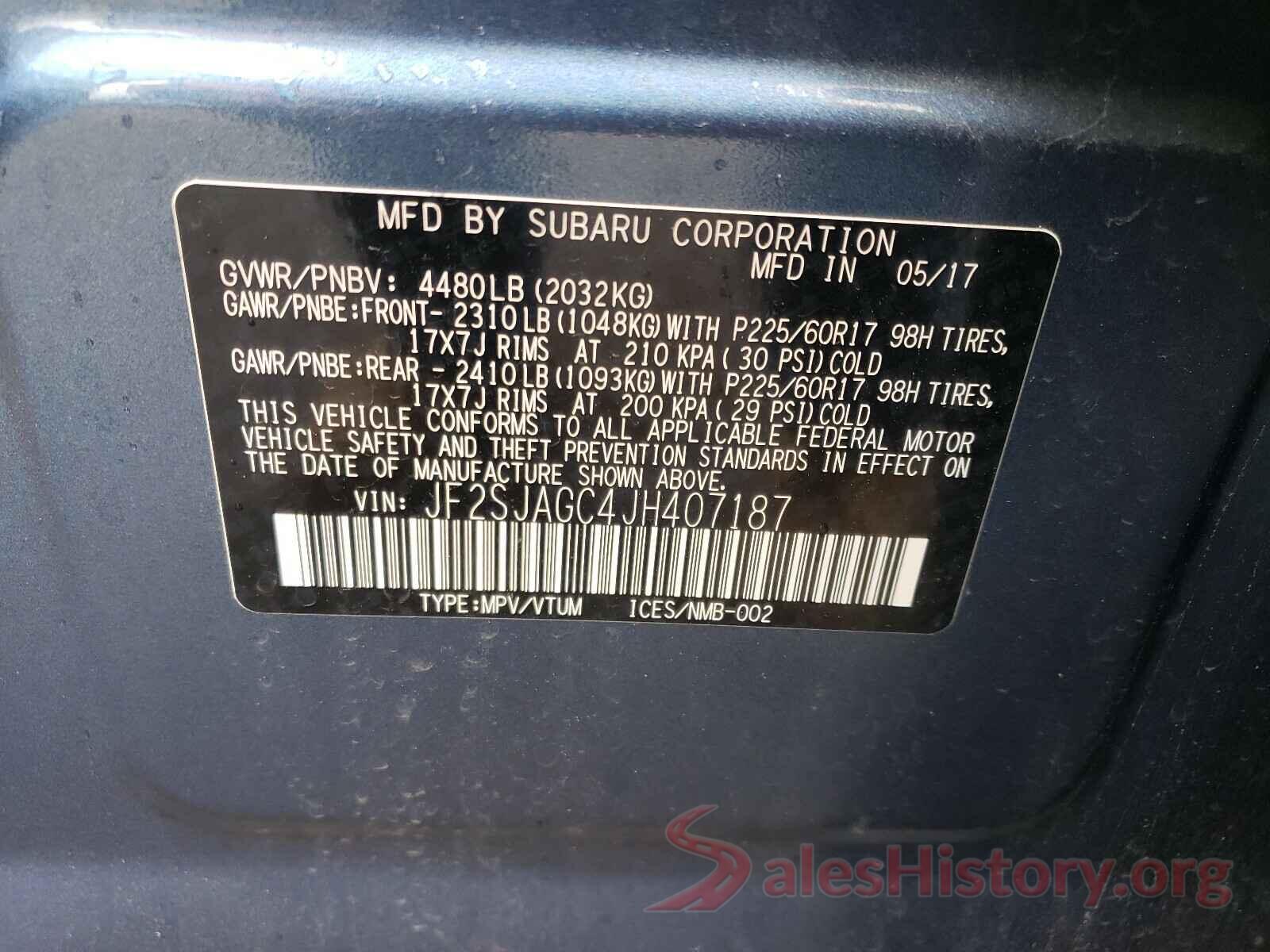 JF2SJAGC4JH407187 2018 SUBARU FORESTER