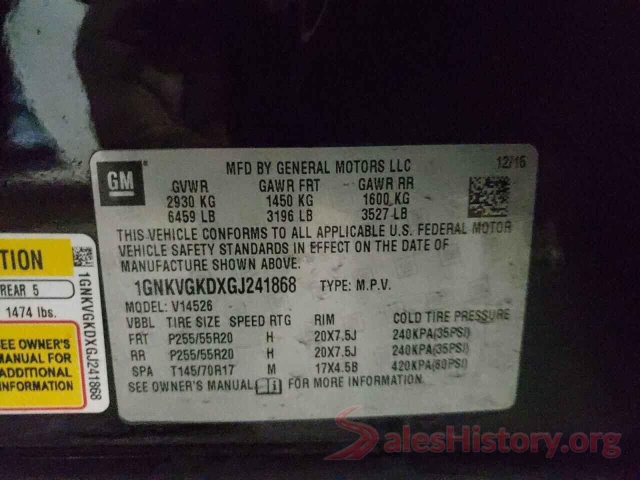 1GNKVGKDXGJ241868 2016 CHEVROLET TRAVERSE