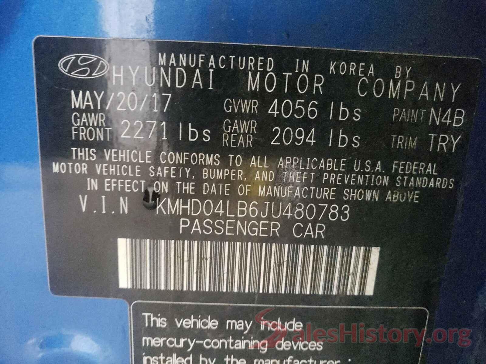 KMHD04LB6JU480783 2018 HYUNDAI ELANTRA