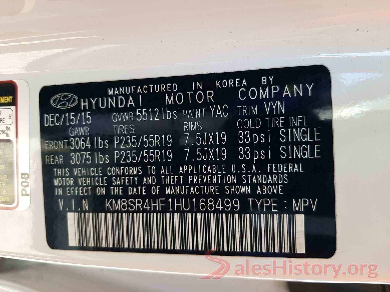 KM8SR4HF1HU168499 2017 HYUNDAI SANTA FE