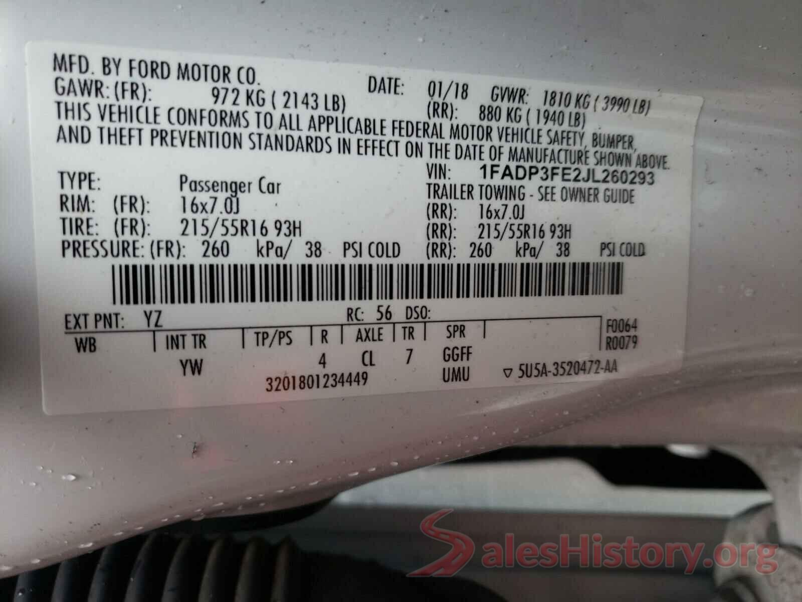 1FADP3FE2JL260293 2018 FORD FOCUS