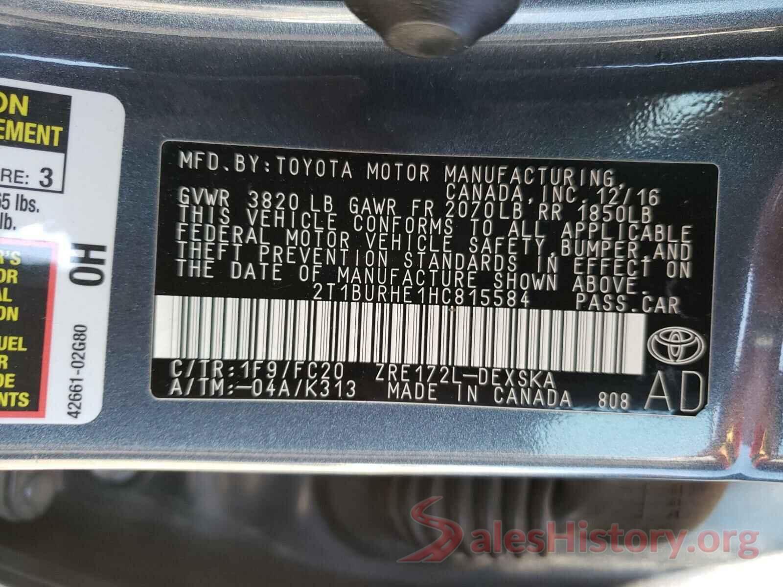 2T1BURHE1HC815584 2017 TOYOTA COROLLA