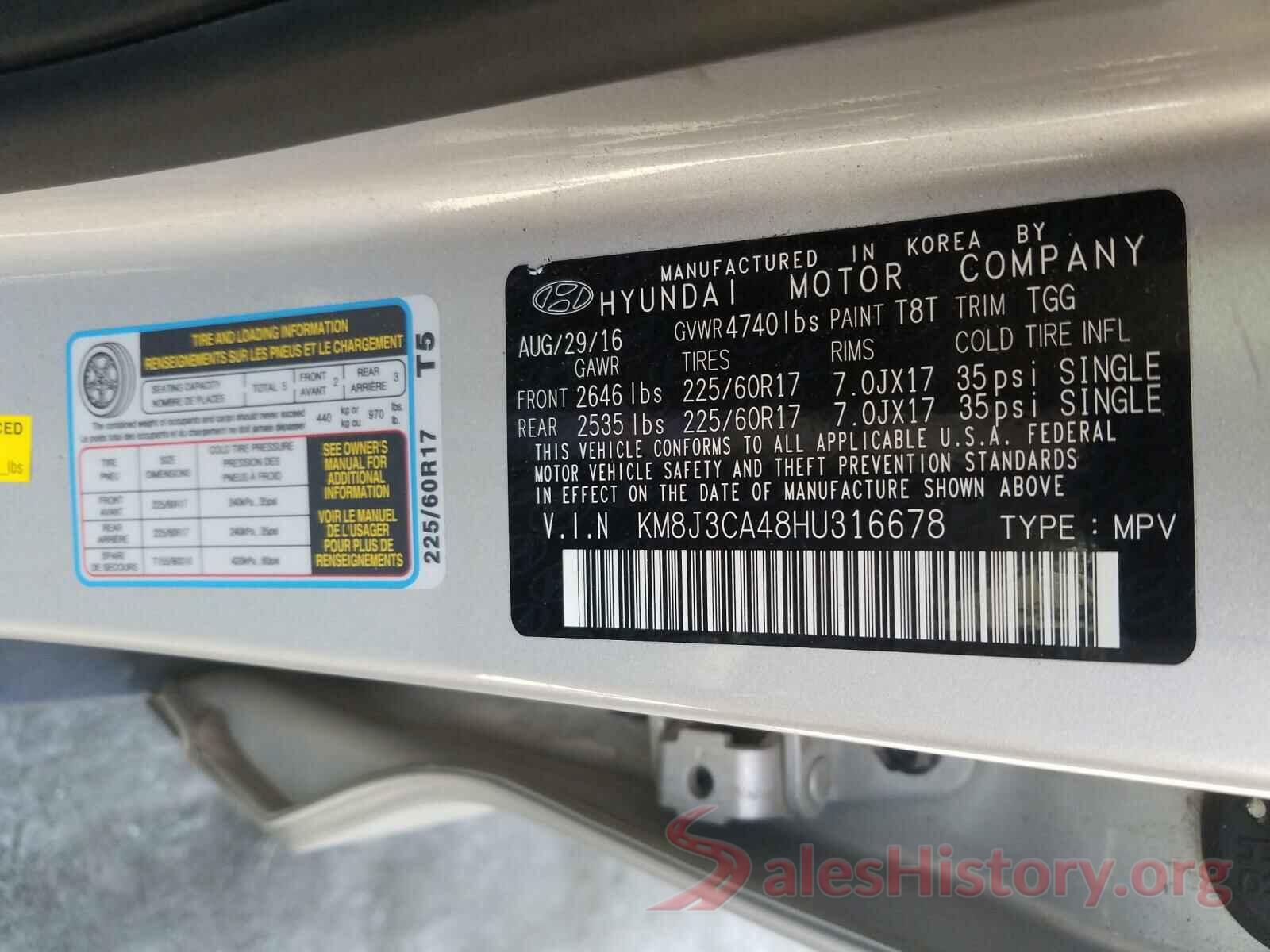 KM8J3CA48HU316678 2017 HYUNDAI TUCSON