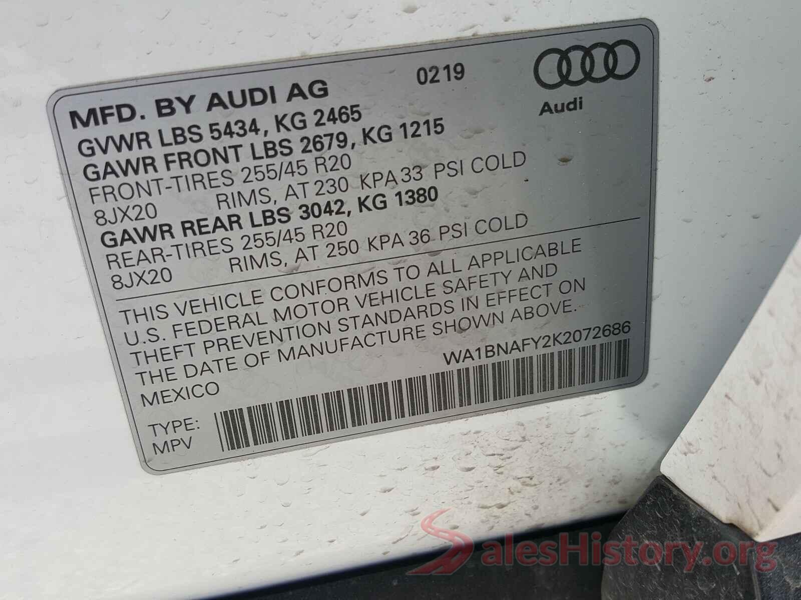 WA1BNAFY2K2072686 2019 AUDI Q5