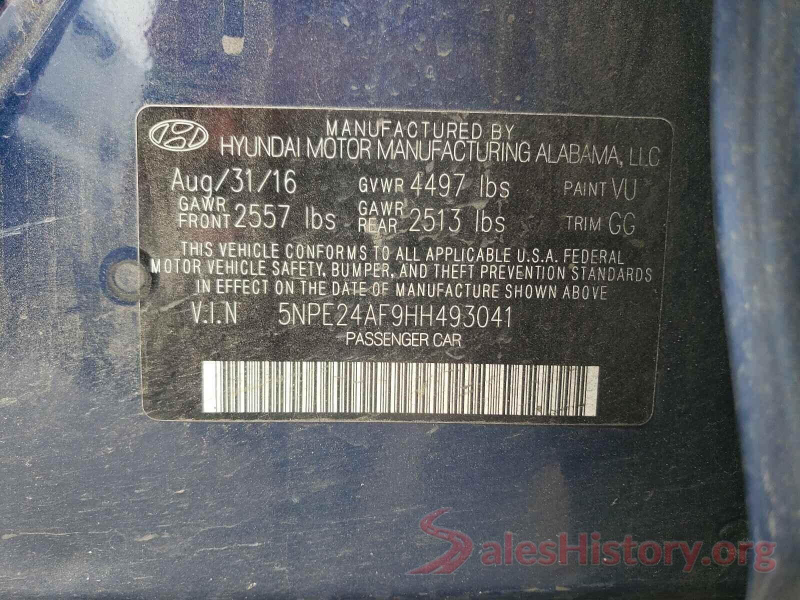 5NPE24AF9HH493041 2017 HYUNDAI SONATA