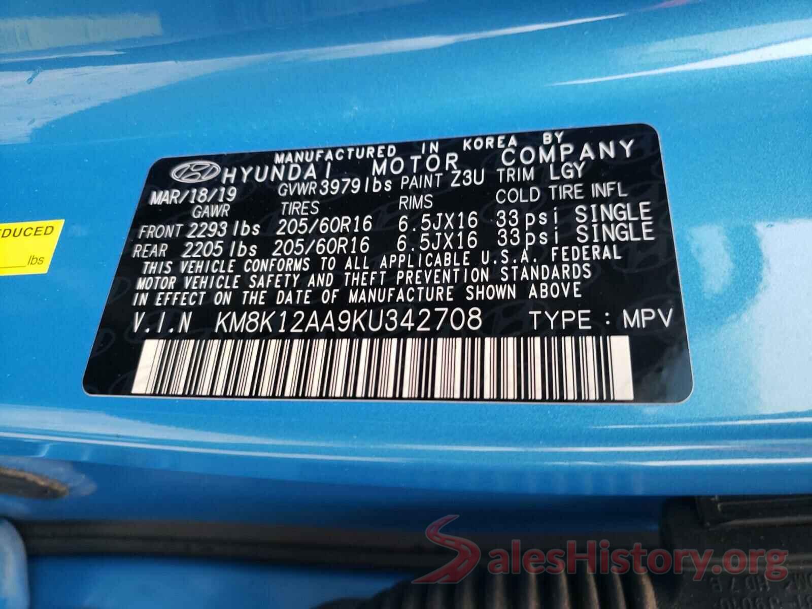 KM8K12AA9KU342708 2019 HYUNDAI KONA