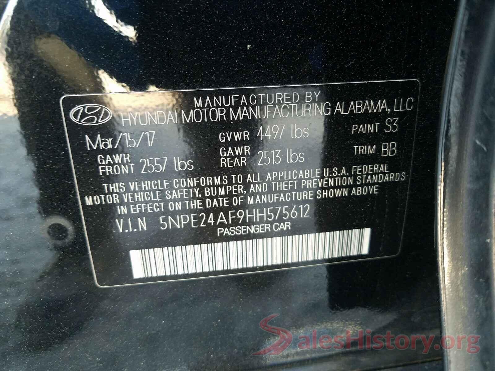 5NPE24AF9HH575612 2017 HYUNDAI SONATA