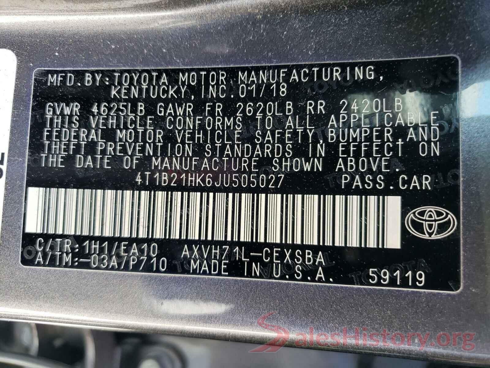 4T1B21HK6JU505027 2018 TOYOTA CAMRY