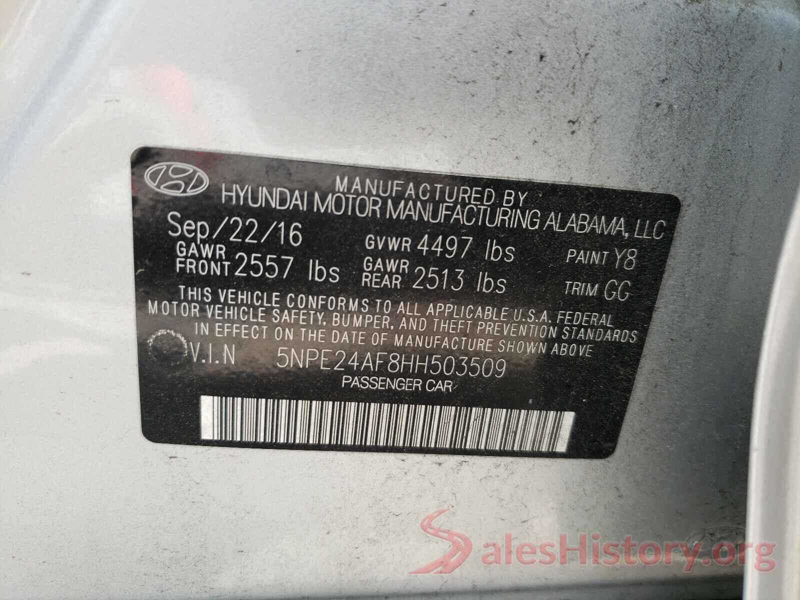 5NPE24AF8HH503509 2017 HYUNDAI SONATA