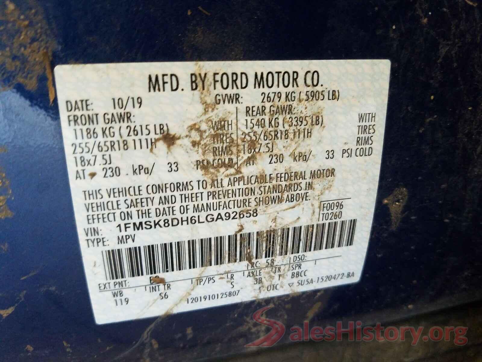 1FMSK8DH6LGA92658 2020 FORD EXPLORER