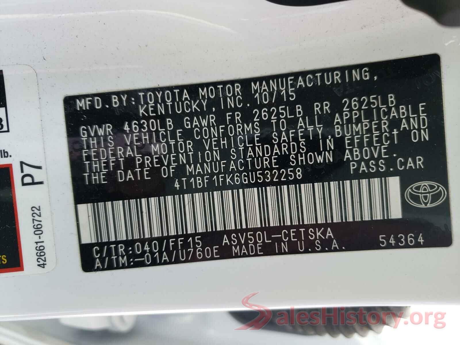 4T1BF1FK6GU532258 2016 TOYOTA CAMRY