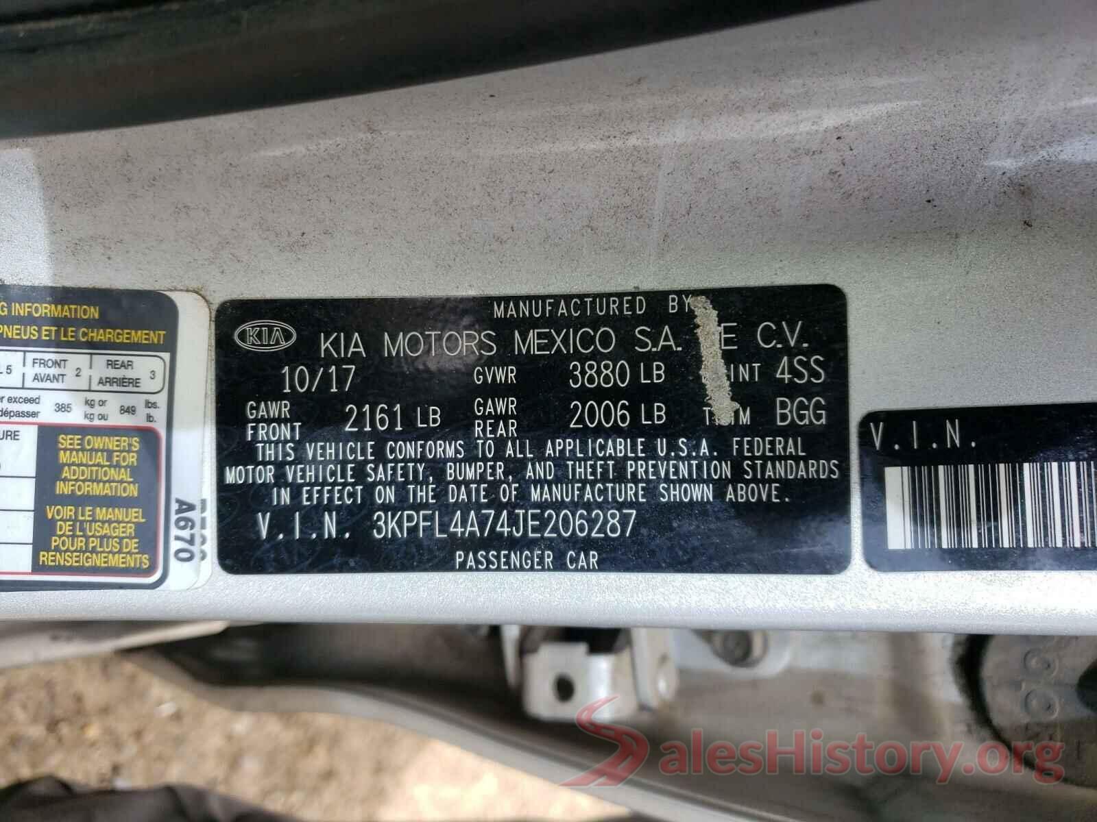 3KPFL4A74JE206287 2018 KIA FORTE