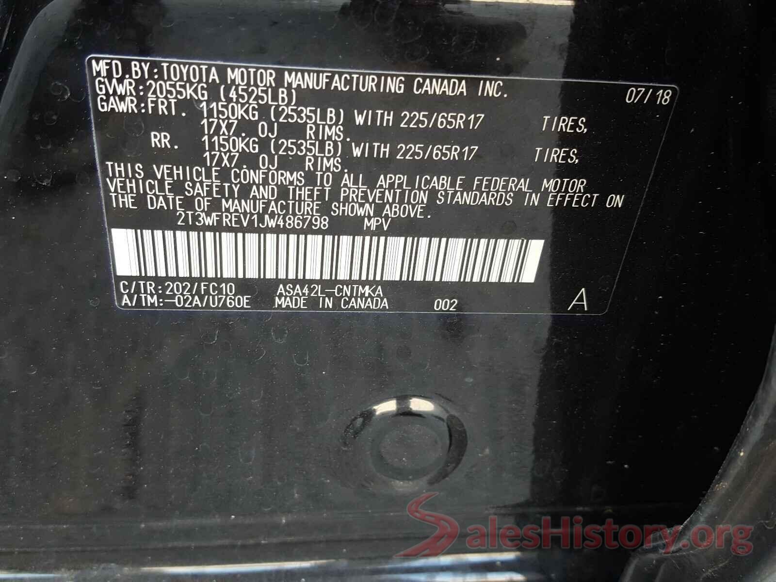 2T3WFREV1JW486798 2018 TOYOTA RAV4