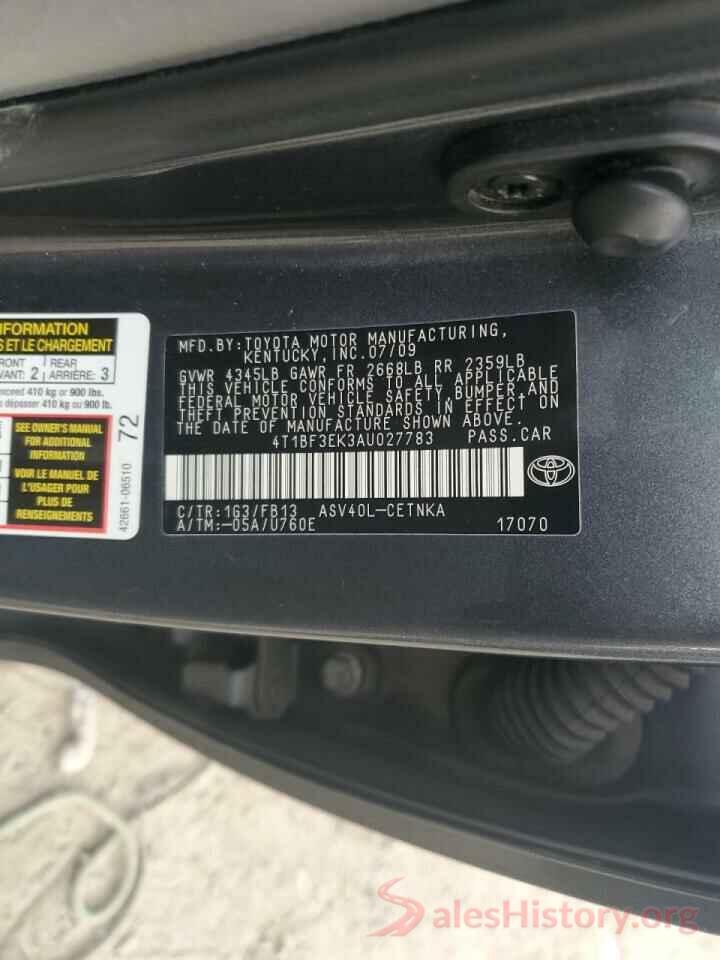 4T1BF3EK3AU027783 2010 TOYOTA CAMRY