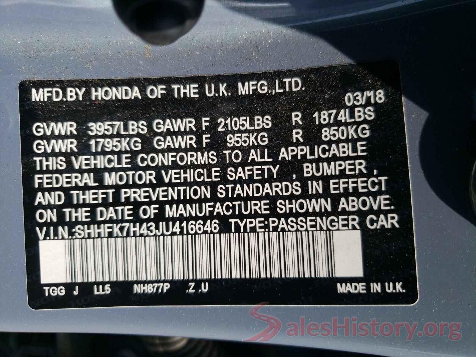 SHHFK7H43JU416646 2018 HONDA CIVIC