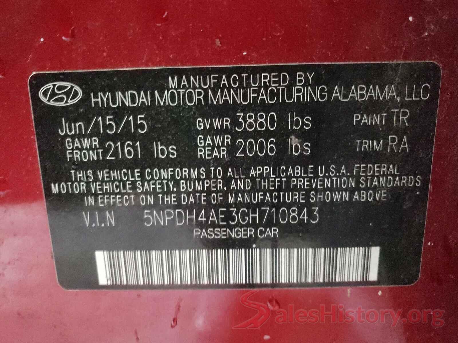 5NPDH4AE3GH710843 2016 HYUNDAI ELANTRA