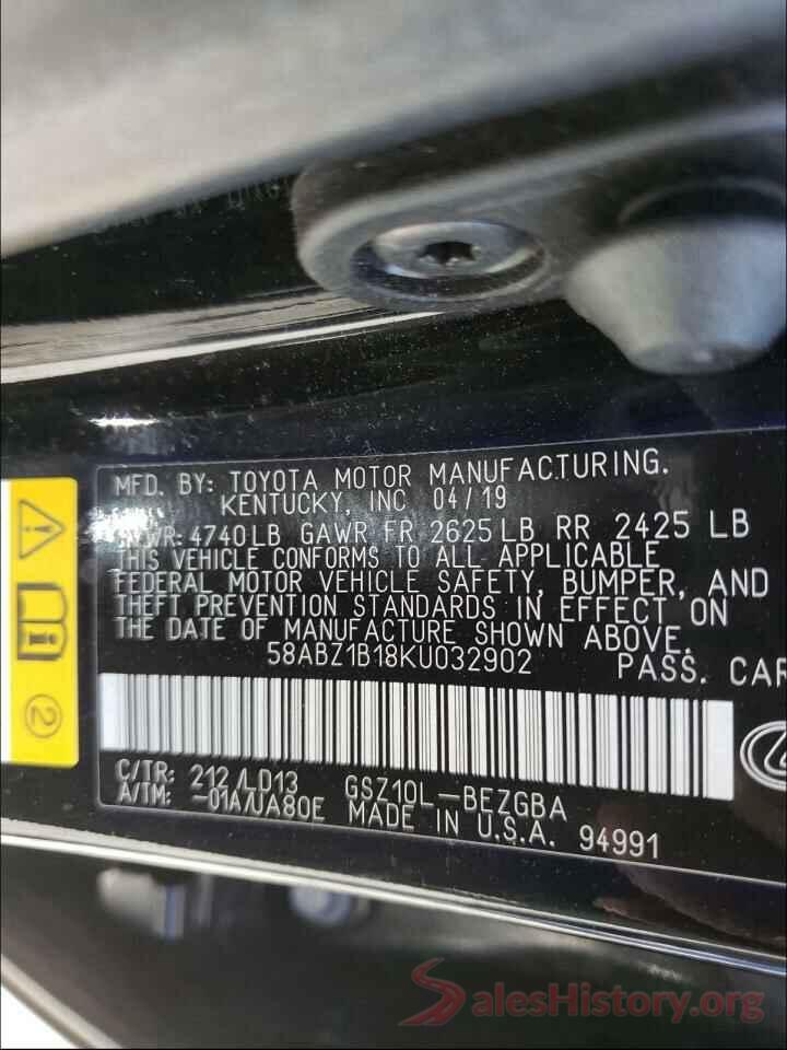 58ABZ1B18KU032902 2019 LEXUS ES350