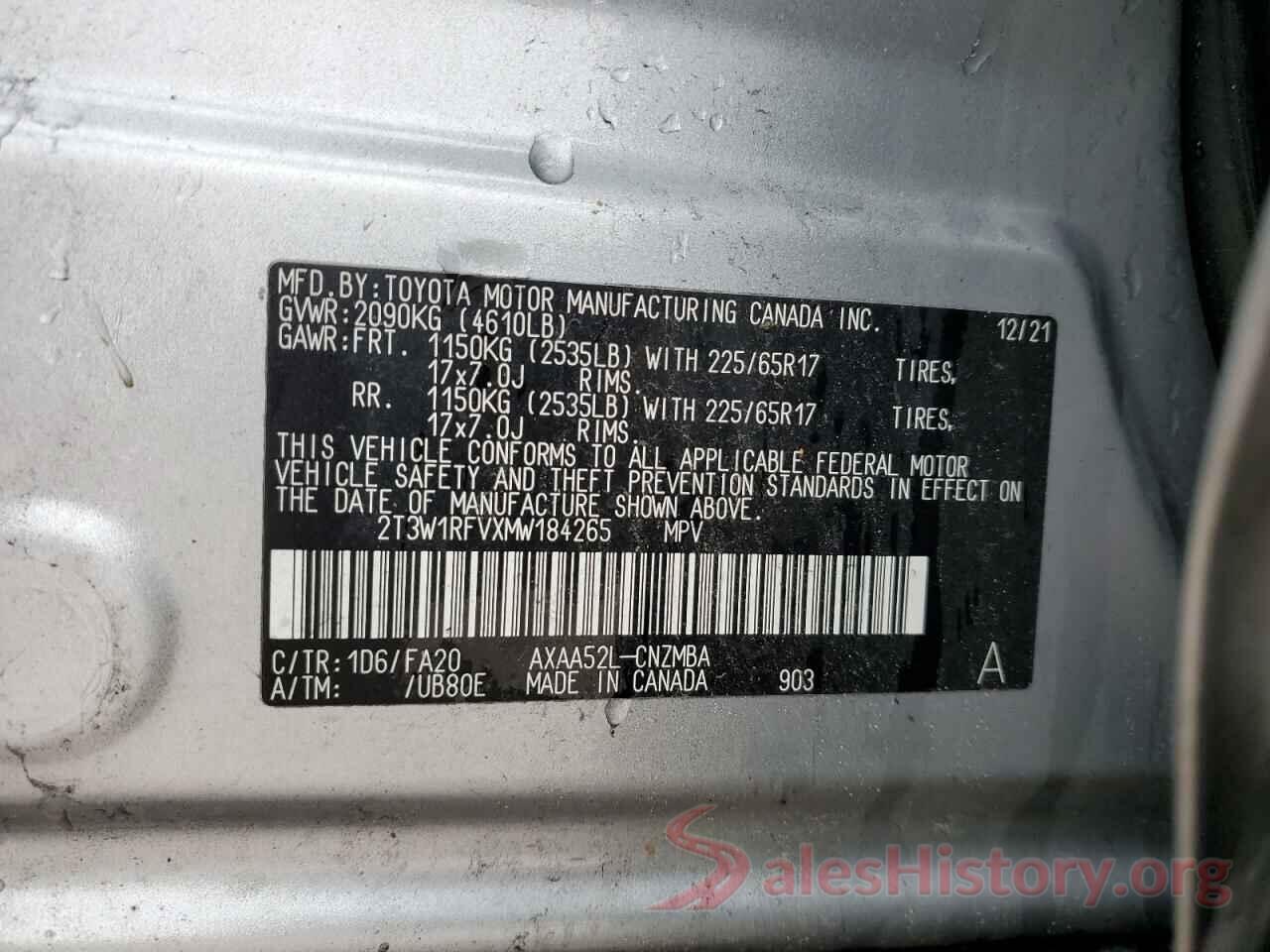 2T3W1RFVXMW184265 2021 TOYOTA RAV4