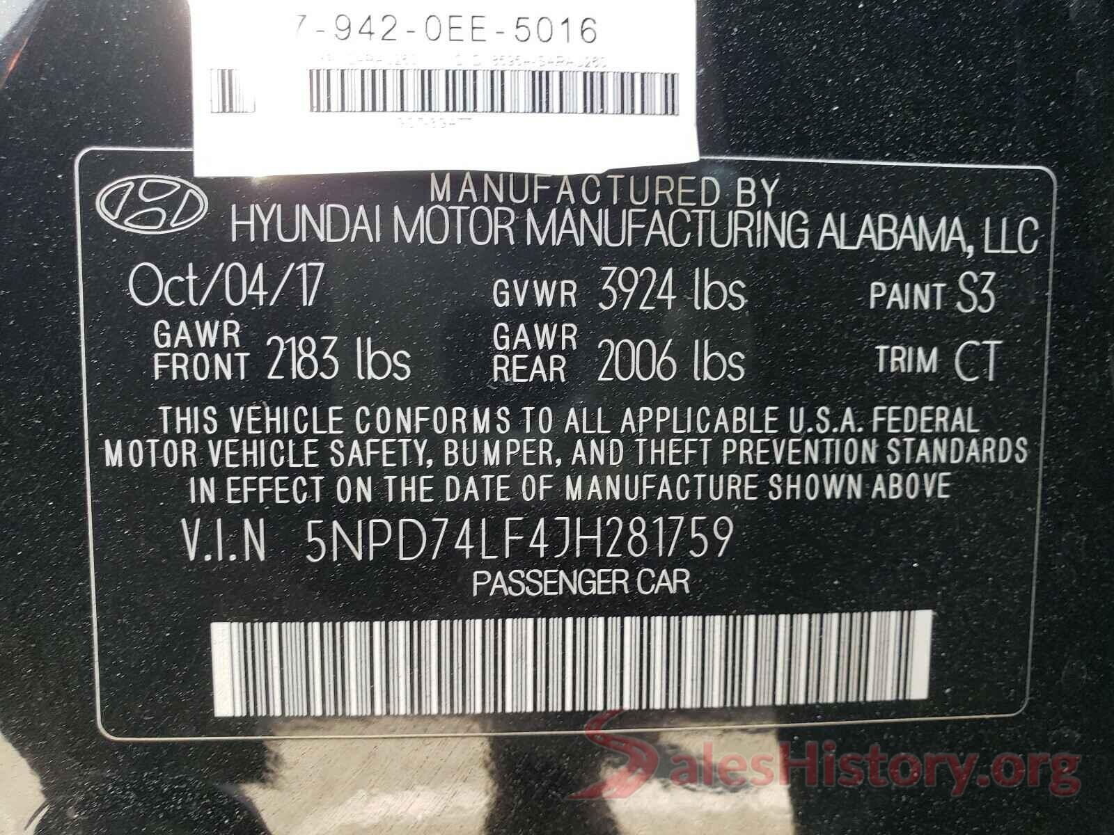 5NPD74LF4JH281759 2018 HYUNDAI ELANTRA