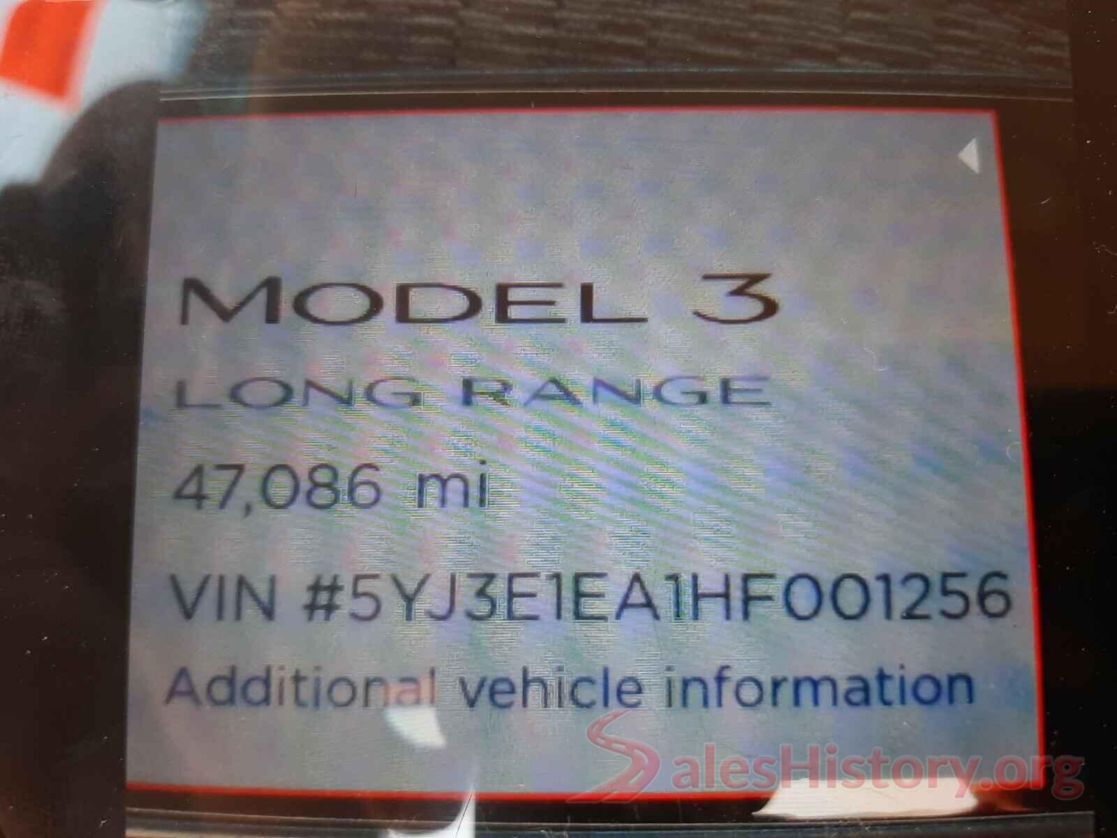 5YJ3E1EA1HF001256 2017 TESLA MODEL 3