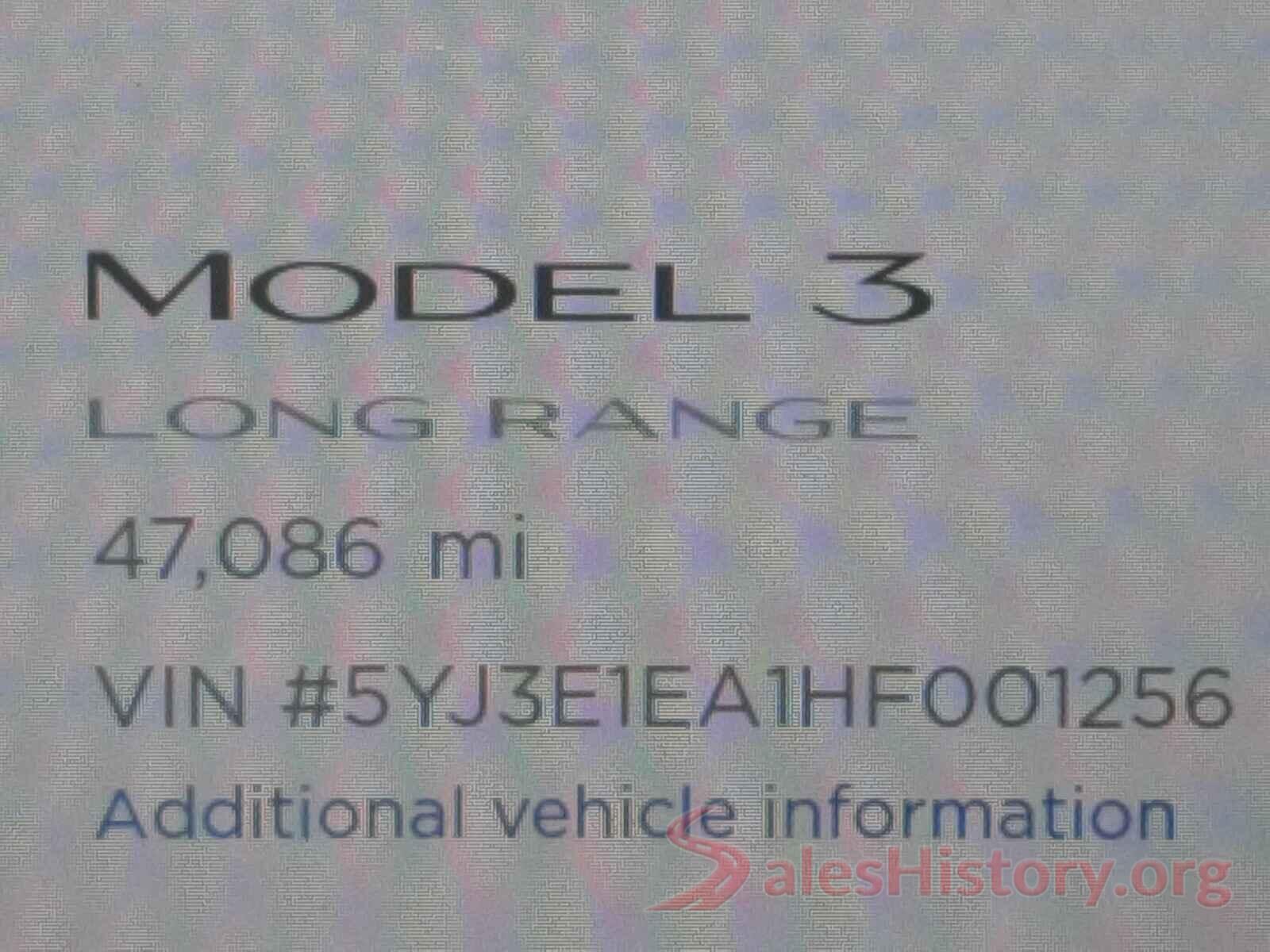 5YJ3E1EA1HF001256 2017 TESLA MODEL 3