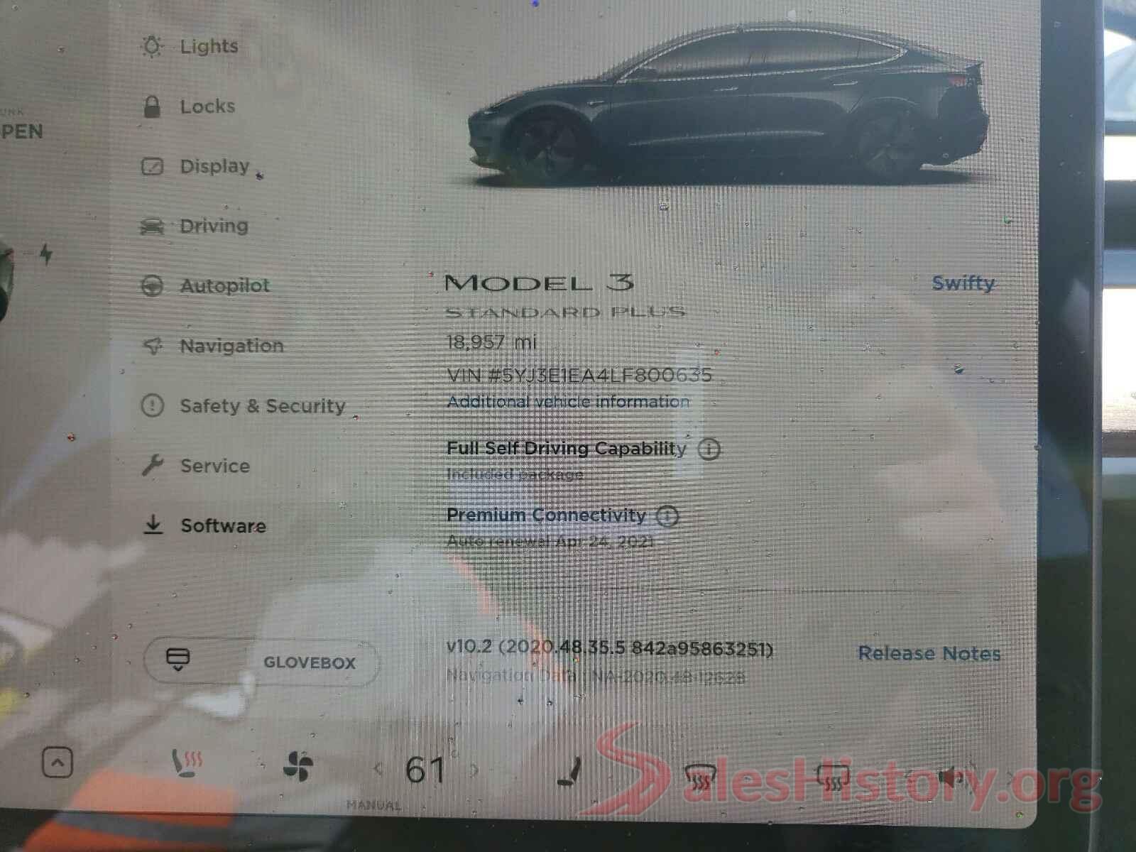 5YJ3E1EA4LF800635 2020 TESLA MODEL 3