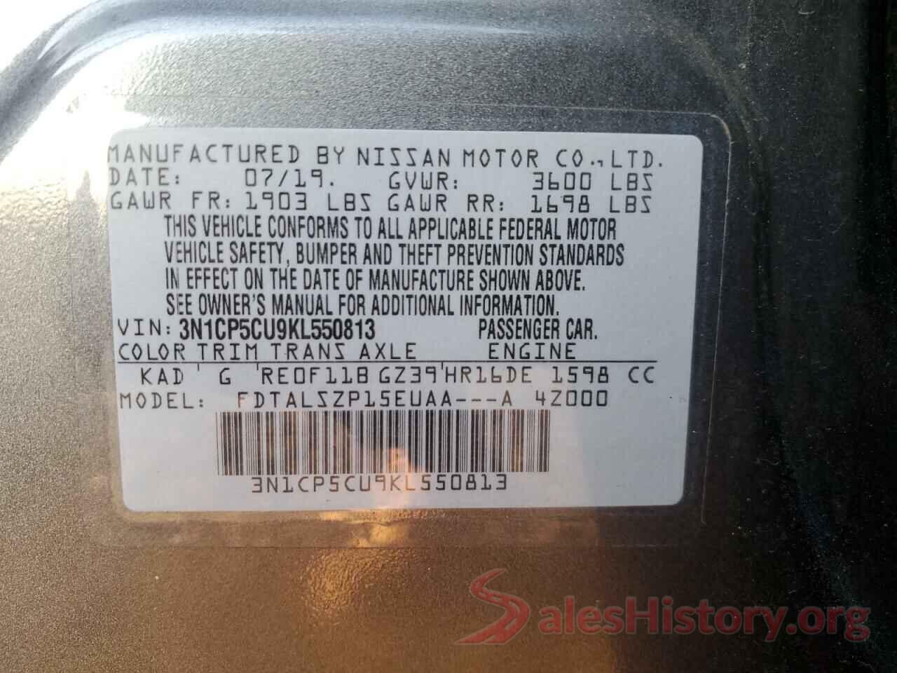 3N1CP5CU9KL550813 2019 NISSAN KICKS