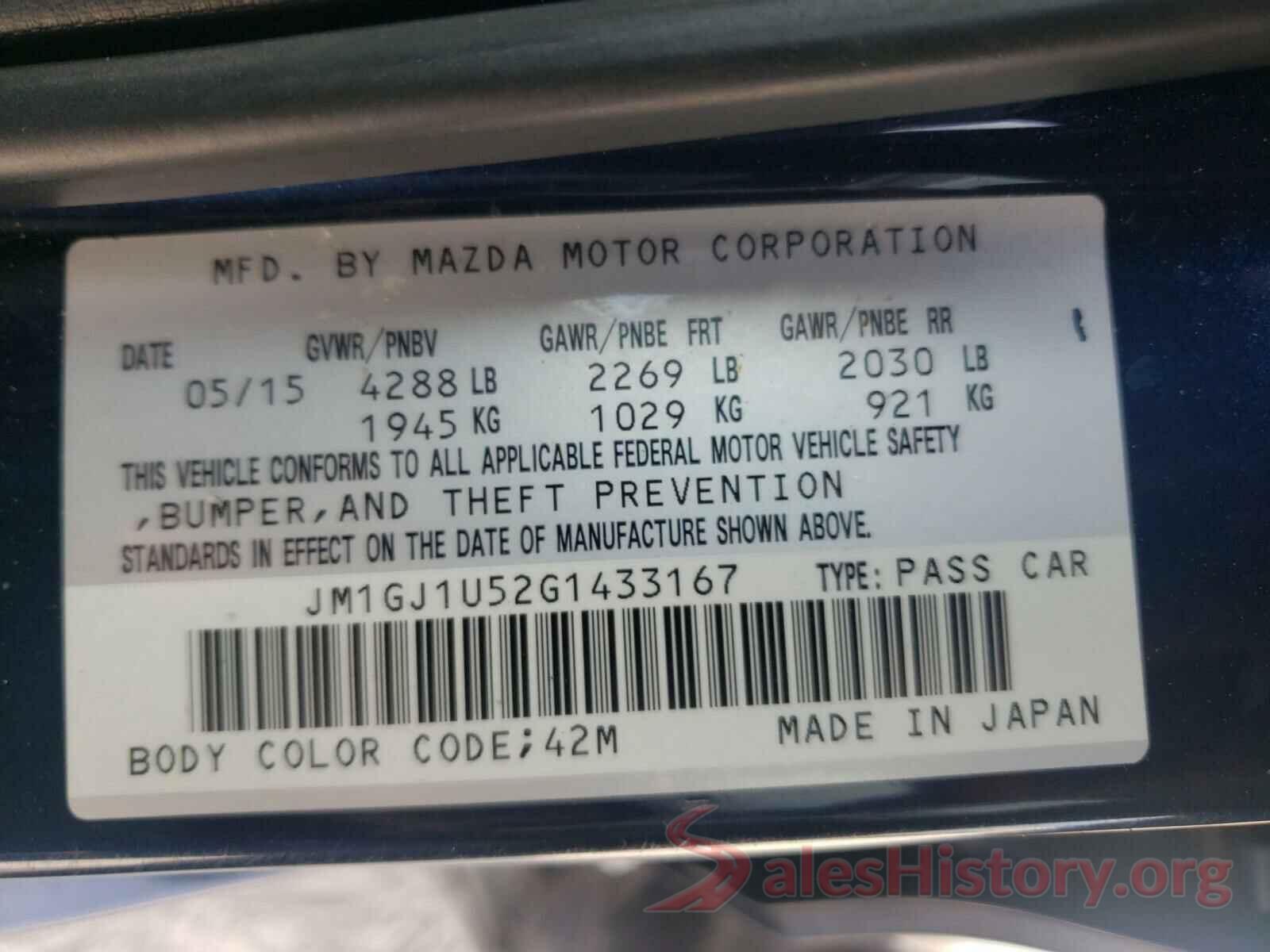 JM1GJ1U52G1433167 2016 MAZDA 6