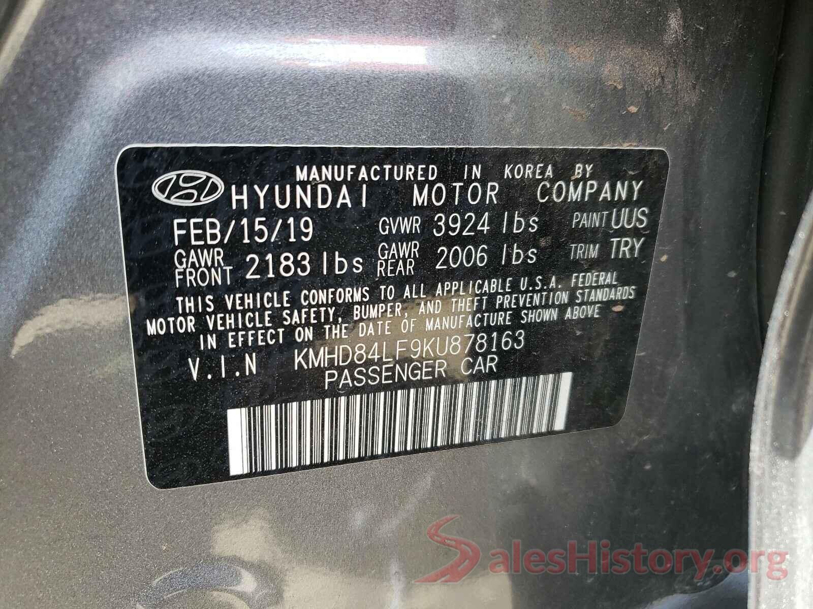 KMHD84LF9KU878163 2019 HYUNDAI ELANTRA