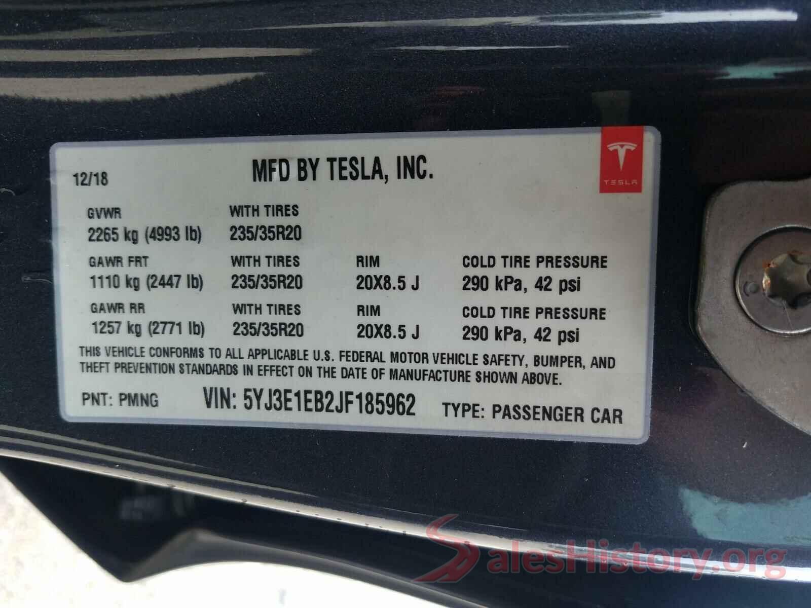 5YJ3E1EB2JF185962 2018 TESLA MODEL 3