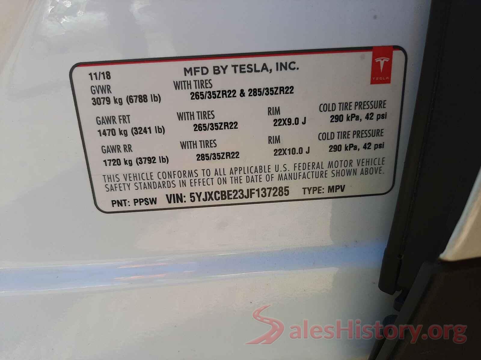 5YJXCBE23JF137285 2018 TESLA MODEL X